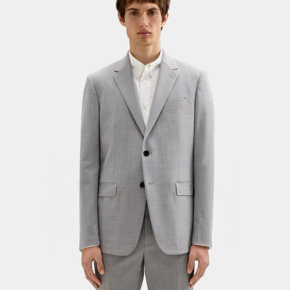 Theory Men's 38 Slim Fit Chambers Blazer $450 Stretch Wool 2 Button Jacket Gray